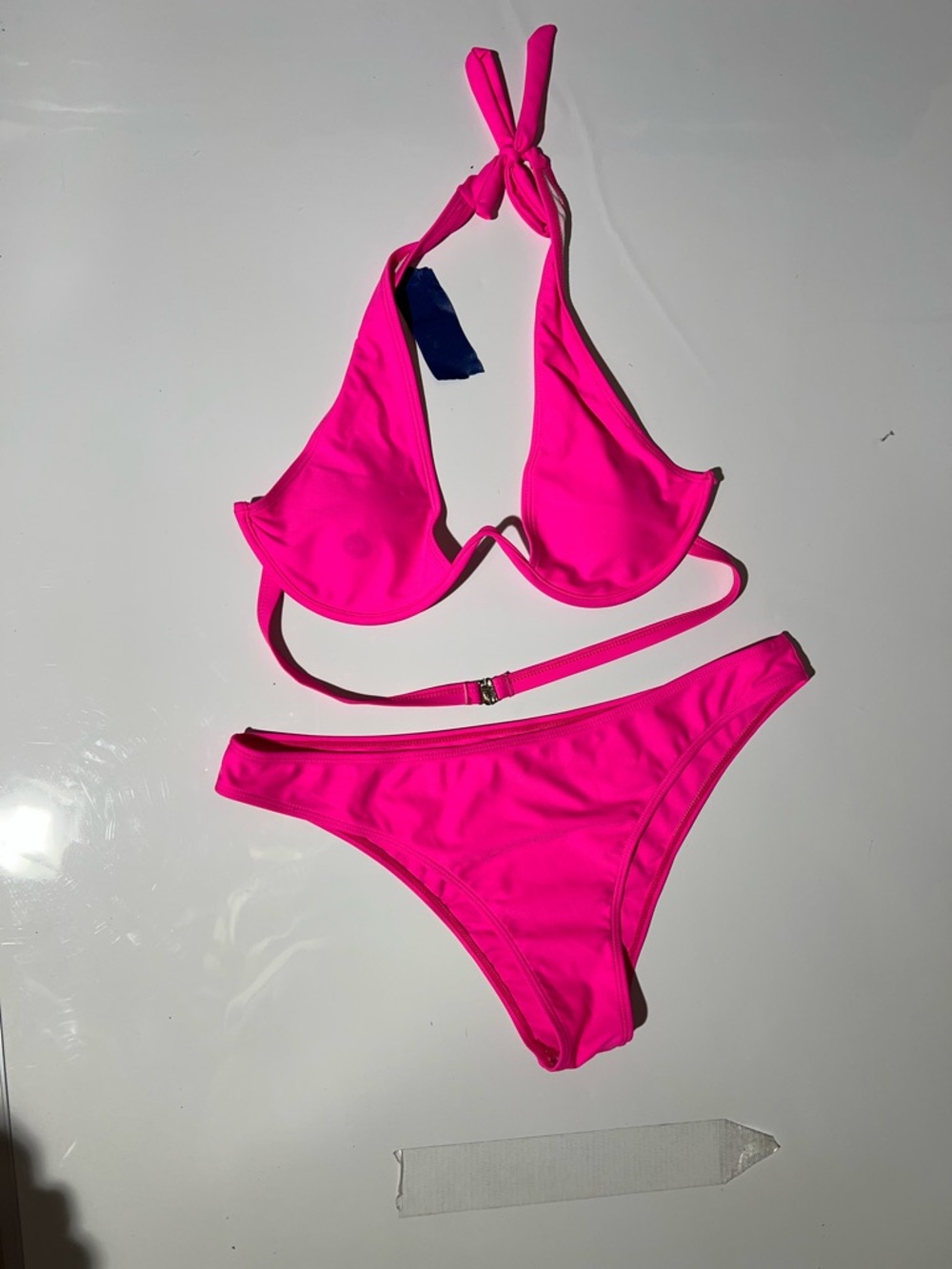 Hot Pink Women’s Bikini Set - Classic Halter Top and Low-Rise Bottom